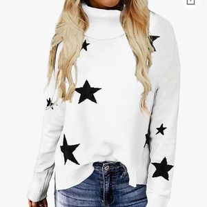 White Turtleneck Black Star Sweater